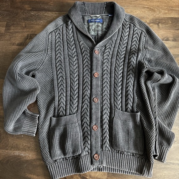 TOMMY BAHAMA Coastal Cable Knit Cardigan Men Large Mineral Black Grandpa XL